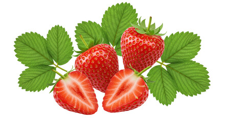 Isolated Fresh Strawberries with Leaves