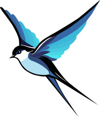 Fototapeta premium Vector illustration of a swallow in blue shades. Isolated on a transparent background.