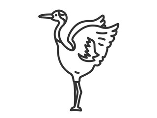 鶴（線画）のイラスト