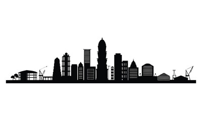Naklejka premium Bangkok City Skyline Silhouette, Vector, Icon, Logo, White Background.