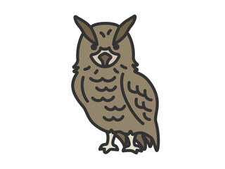 ミミズク（線画カラー）のイラスト