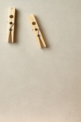 Wooden clothespins resting on a neutral background showcasing natural simplicity