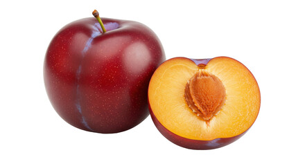 Isolated Plum with Cut Half