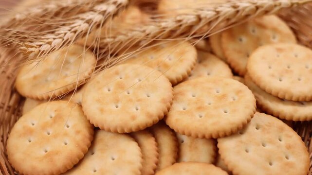 Close-up of crackers on wooden