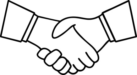 Two hands shaking in a simple line drawing, symbolizing agreement or partnership.