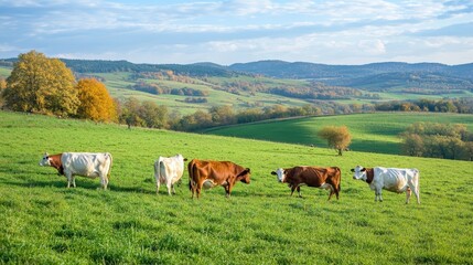 Obraz premium cows pacing peacefully in a green field