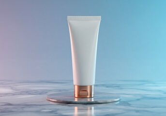 Cosmetic Cream Tube Mockup on Marble Surface with Soft Light