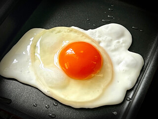 Fried egg on frying pan