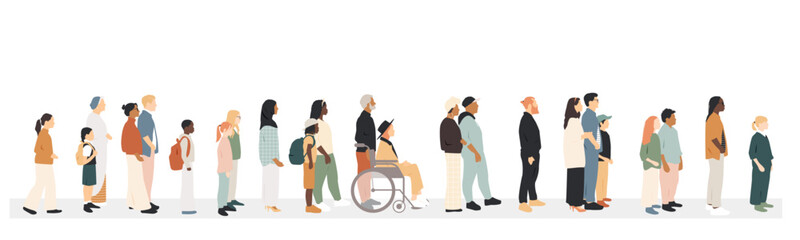 Different people standing in line.