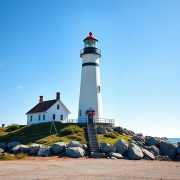 Annisquam Lighthouse stands tall against a bright white backdrop, vacation, annisquam