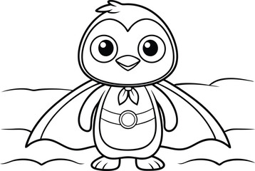 Cute Penguin Cartoon with Cape Outlines on Transparent Background