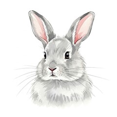 Obraz premium A digital watercolor portrait of a rabbit or hare, shown as a close-up of its head.