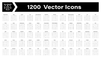 Thin line icons collection. Set of 1200 thin line vector icons. Editable stroke icon set. Line icons pack.