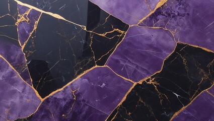 Purple and black marble with gold veins - striking natural stone texture.