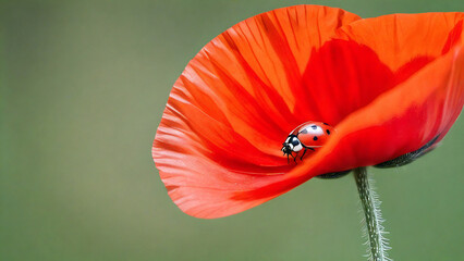 Red poppy with a ladybug inside
