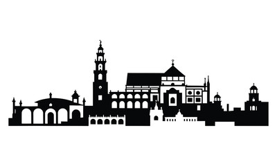 Naklejka premium Cordoba City Skyline Silhouette, Vector, Icon, Logo, White Background.