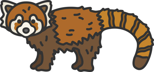 レッサーパンダ（線画カラー）のイラスト