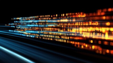 Digital waves of data flow through a vibrant spectrum in a night landscape