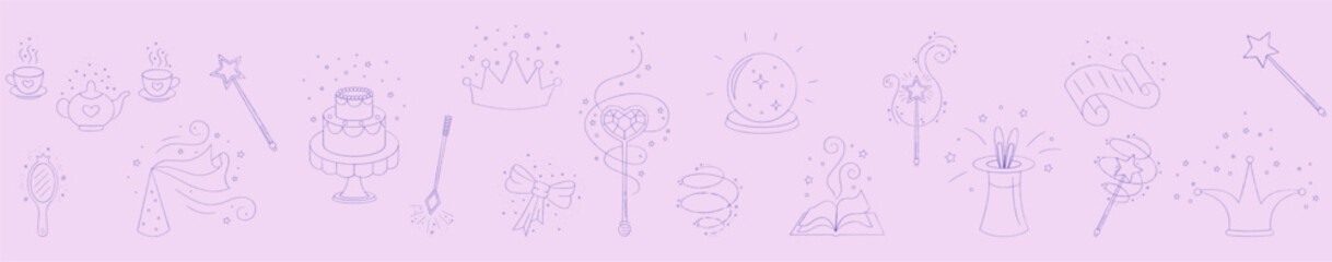 Magic wands and elements doodle border. Fairytale element in sketch style. Hand drawn vector illustration isolated on white background © Svitlana Tolmach 