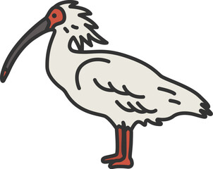 朱鷺（線画カラー）のイラスト