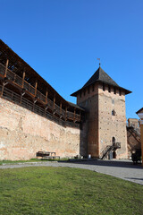 Lubart's Castle, Lutsk, Ukraine. Towers, defensive walls, wooden galleries and stairs, inner courtyard