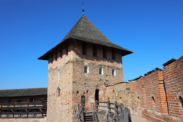 Lubart's Castle, Lutsk, Ukraine. Towers, defensive walls, wooden galleries and stairs, inner courtyard