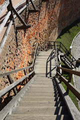 Lubart's Castle, Lutsk, Ukraine. Towers, defensive walls, wooden galleries and stairs, inner courtyard