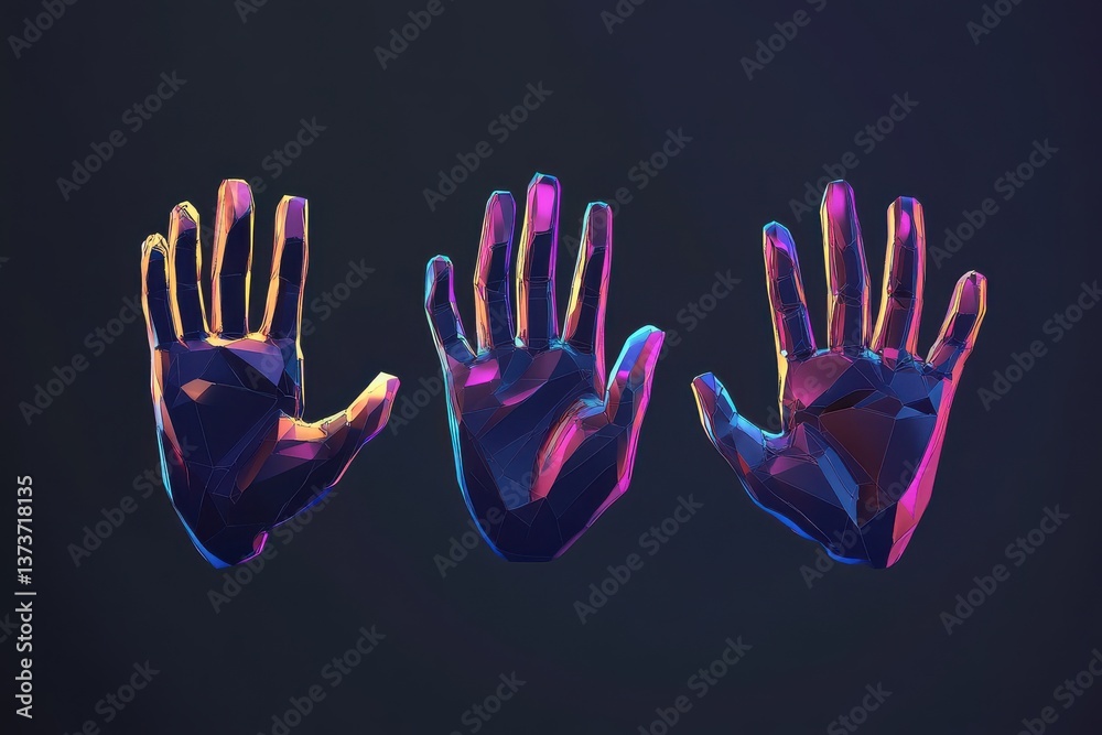 Poster colorful abstract representation of three hands demonstrating openness and creativity in digital art