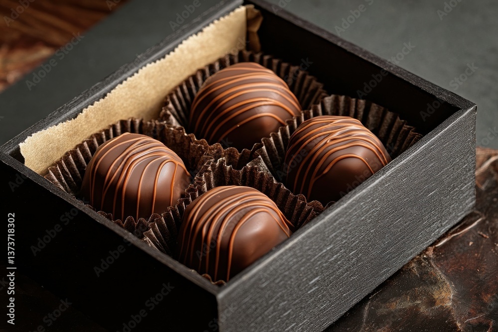 Poster delightful handmade chocolate truffles in an elegant box ready for gifting in a cozy setting