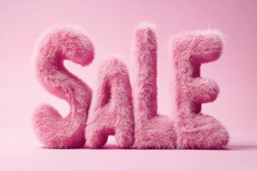 Fototapeta premium Fluffy pink sale sign displayed on a soft pastel background during a promotional event