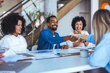 Diverse Business Team Meeting, Handshake, Collaboration and Professional Relationship
