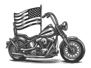 Chopper Motorcycle with American Flag vector
