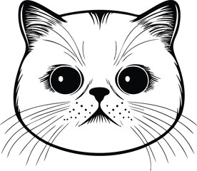 Obraz premium Cat face portrait, black outline clipart style illustration, transparent background vector