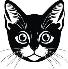 Cat face portrait, black outline clipart style illustration, transparent background vector