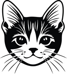 Obraz premium Cat face portrait, black outline clipart style illustration, transparent background vector