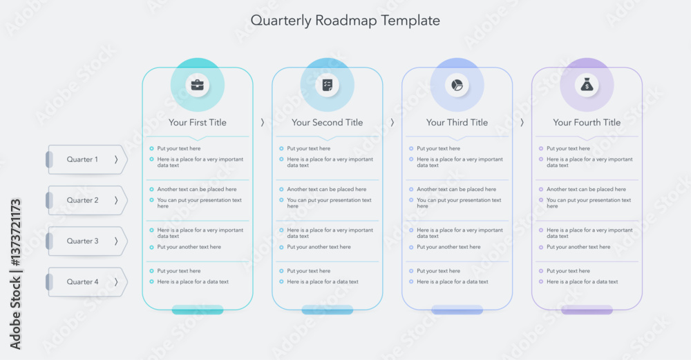 Aufkleber Modern infographic digram for quarterly roadmap with four sections. Flat design for website or data presentation.