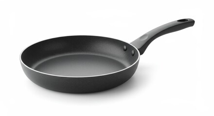 Black Frying Pan on White Background