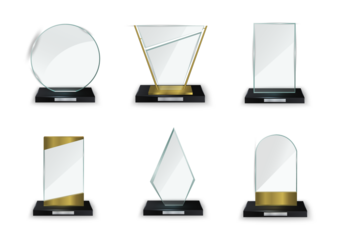 PNG clipping path award glasses trophy acrylic trophy prize crystal plaque plate clear realistic isolated celebration first grand transparent gift blank success
