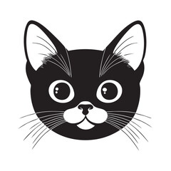 Obraz premium Cat face portrait, black outline clipart style illustration, transparent background vector