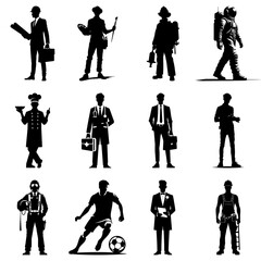 Set of silhouette of men with different professions on a white background