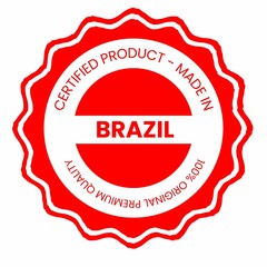 This is a pixel design illustrating the concept of country stamps for certified products made in Brazil, symbolizing authenticity, quality assurance, and national branding.