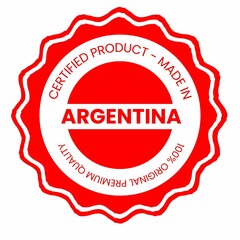 This is a pixel design illustrating the concept of country stamps for certified products made in Argentina, symbolizing authenticity, quality assurance, and national branding.