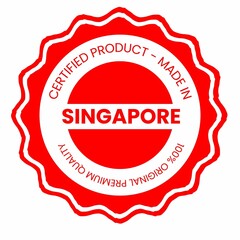 This pixel design illustrates the concept of country stamps for certified products made in Singapore, symbolizing authenticity, quality assurance, and national branding.