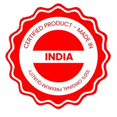 This is a pixel design illustrating the concept of country stamps for certified products made in India, symbolizing authenticity, quality assurance, and national branding.