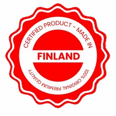 This is a pixel design illustrating the concept of country stamps for certified products made in Finland, symbolizing authenticity, quality assurance, and national branding.