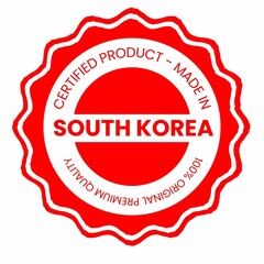 This is a pixel design illustrating the concept of country stamps for certified products made in South Korea, symbolizing authenticity, quality assurance, and national branding.