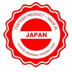 This is a pixel design illustrating the concept of country stamps for certified products made in Japan, symbolizing authenticity, quality assurance, and national branding.