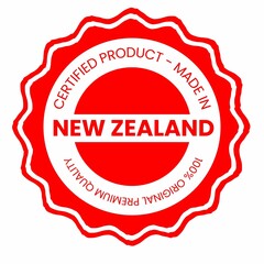 This is a pixel design illustrating the concept of country stamps for certified products made in New Zealand, symbolizing authenticity, quality assurance, and national branding.