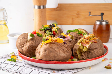Homemade baked potato with toppings