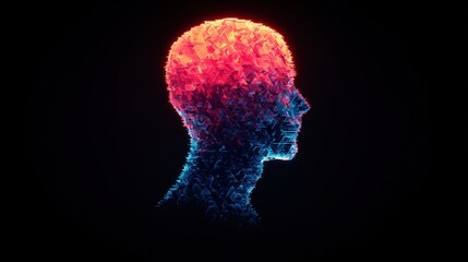 Obraz premium NFT digital art and animation, A colorful, abstract representation of a human head silhouette composed of geometric shapes, symbolizing thoughts and creativity.
